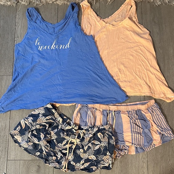 Gilligan & O'Malley Other - Blue and Peach Tank Tops with Patterned Shorts Set two pair